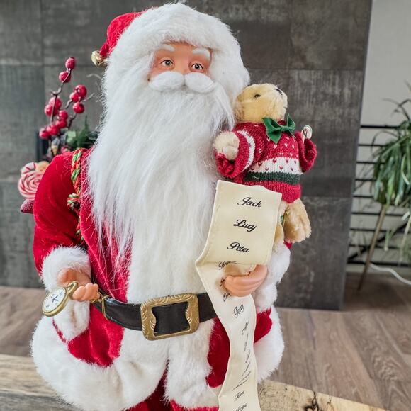 Traditional Santa w/ Naughty & Nice List, Full Toy Bag and Stuffed Bear, 24” - Picture 2 of 8